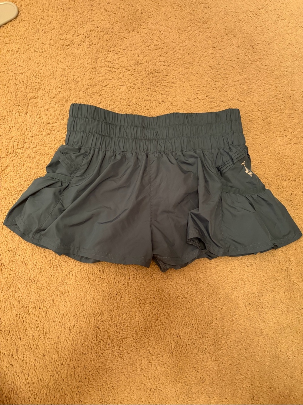 FP Movement by Free People Slate Blue Athletic Shorts with Smocked Waist